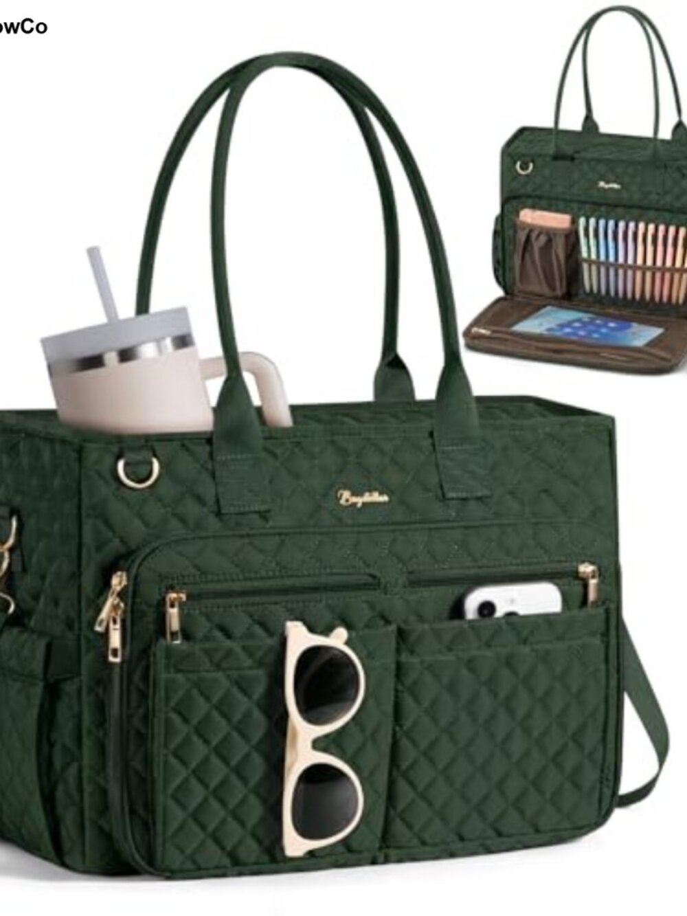 Large Laptop Tote Bag for Women 15.6" Teacher Work Bag Quilted Polyester